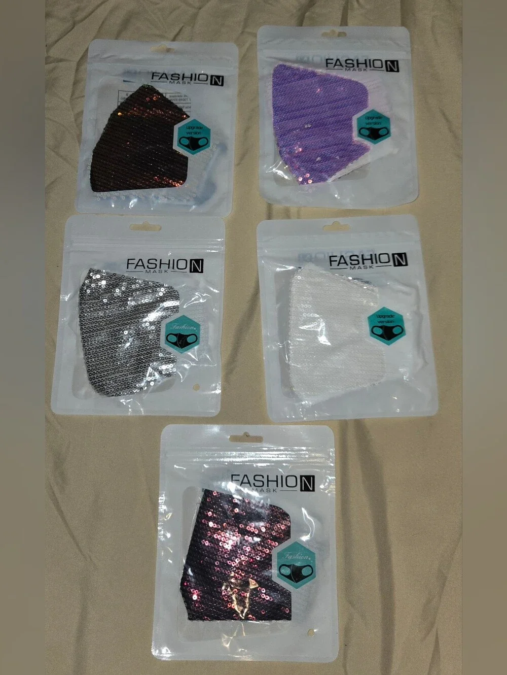 Lot Of 5 NIP Sequin Face Masks